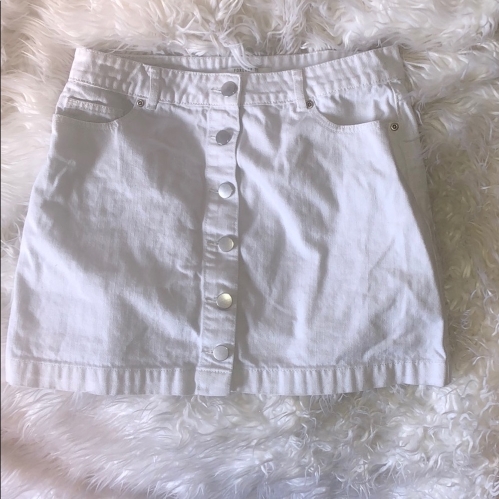 Forever 21 White Jean Button Up Skirt